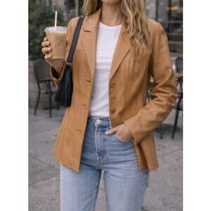 Wilsons Leather Tan Genuine Leather Blazer Jacket Women Small Camel